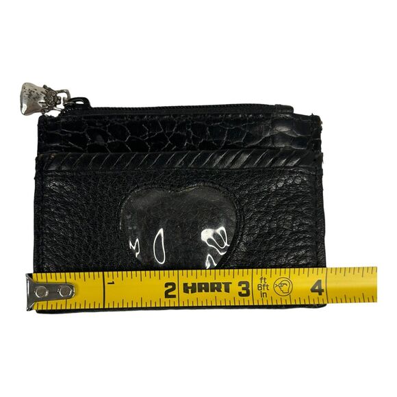 Brighton Black Leather Heart ID Coin Change Purse Credit Card Zip Top - Picture 2 of 9